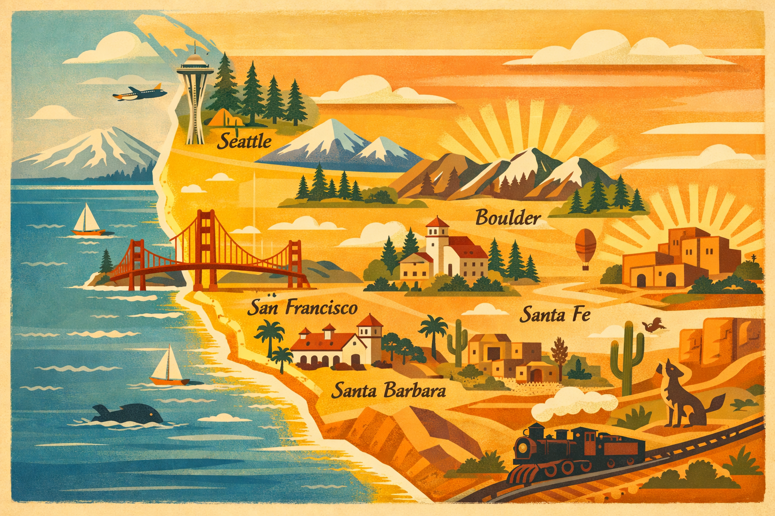Illustrated map of best summer weather cities